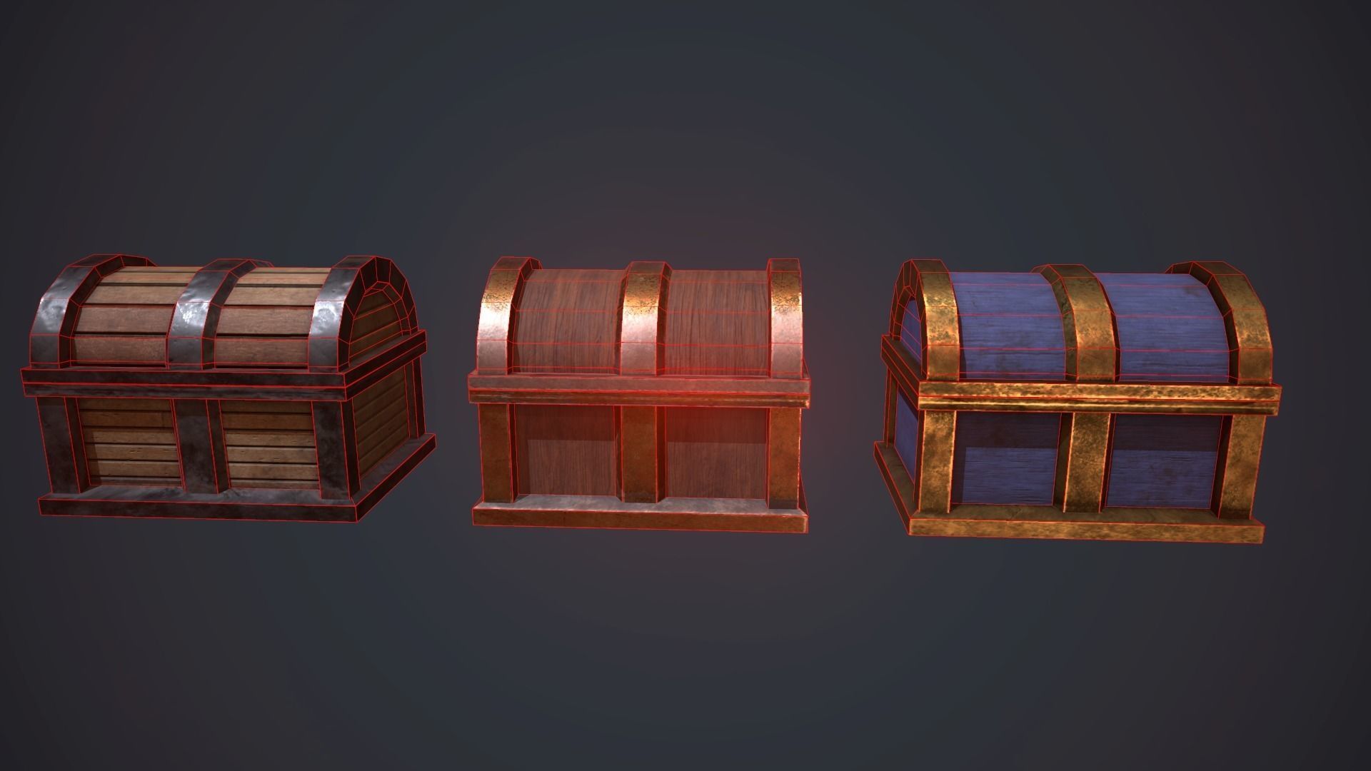 Chests collection Low-poly 3D model_9
