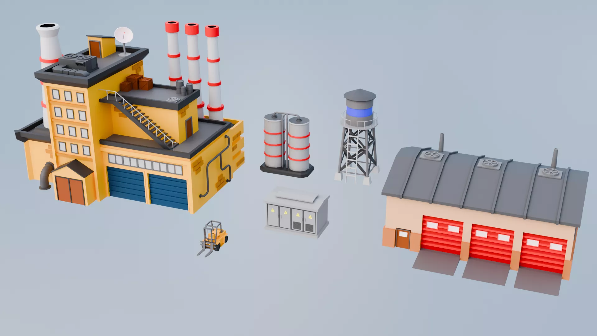 FREE Low Poly Industrial Factory Demo Pack Free low-poly 3D model