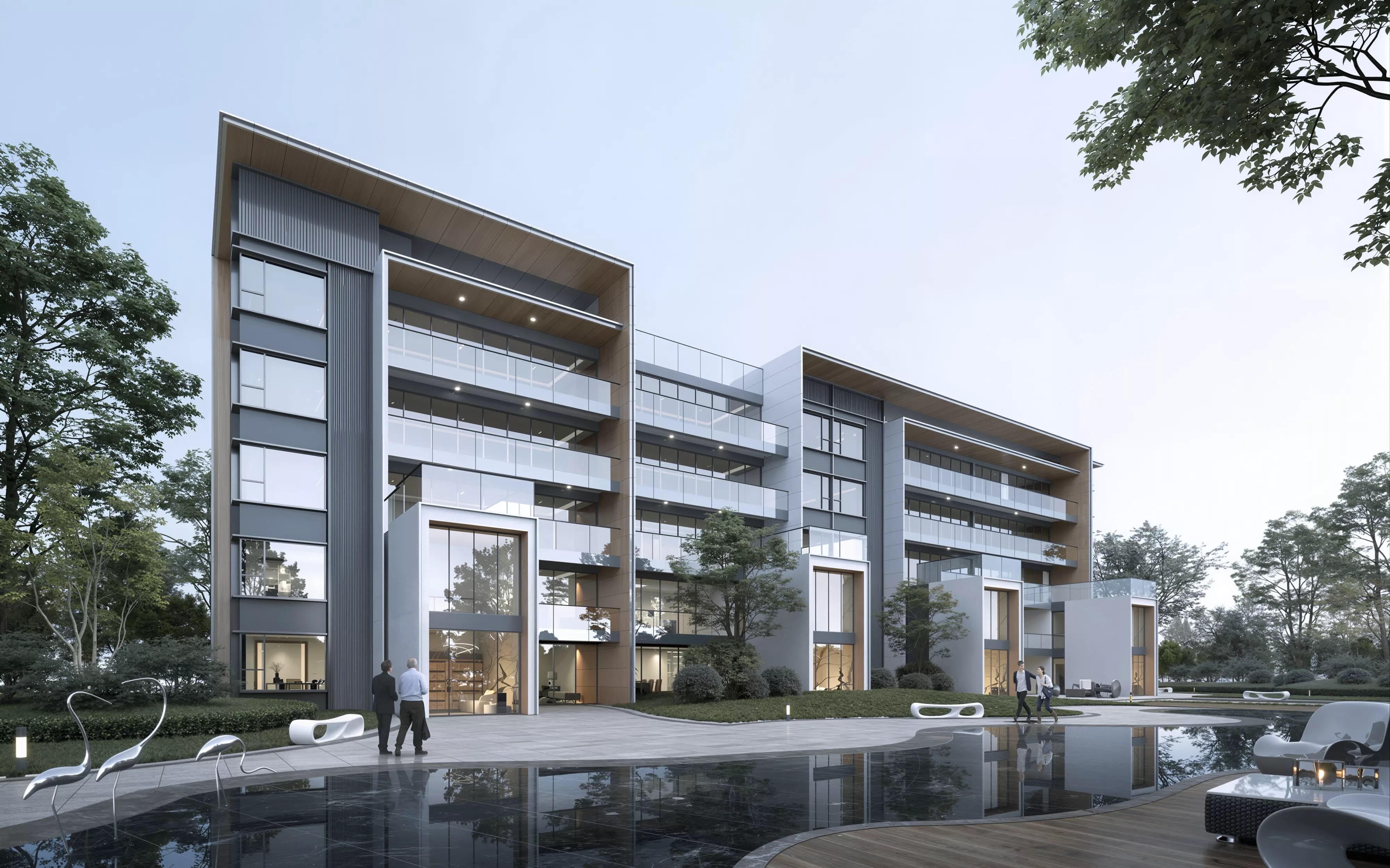 Modern Waterfront Apartment Office Complex 3D Model 3D model