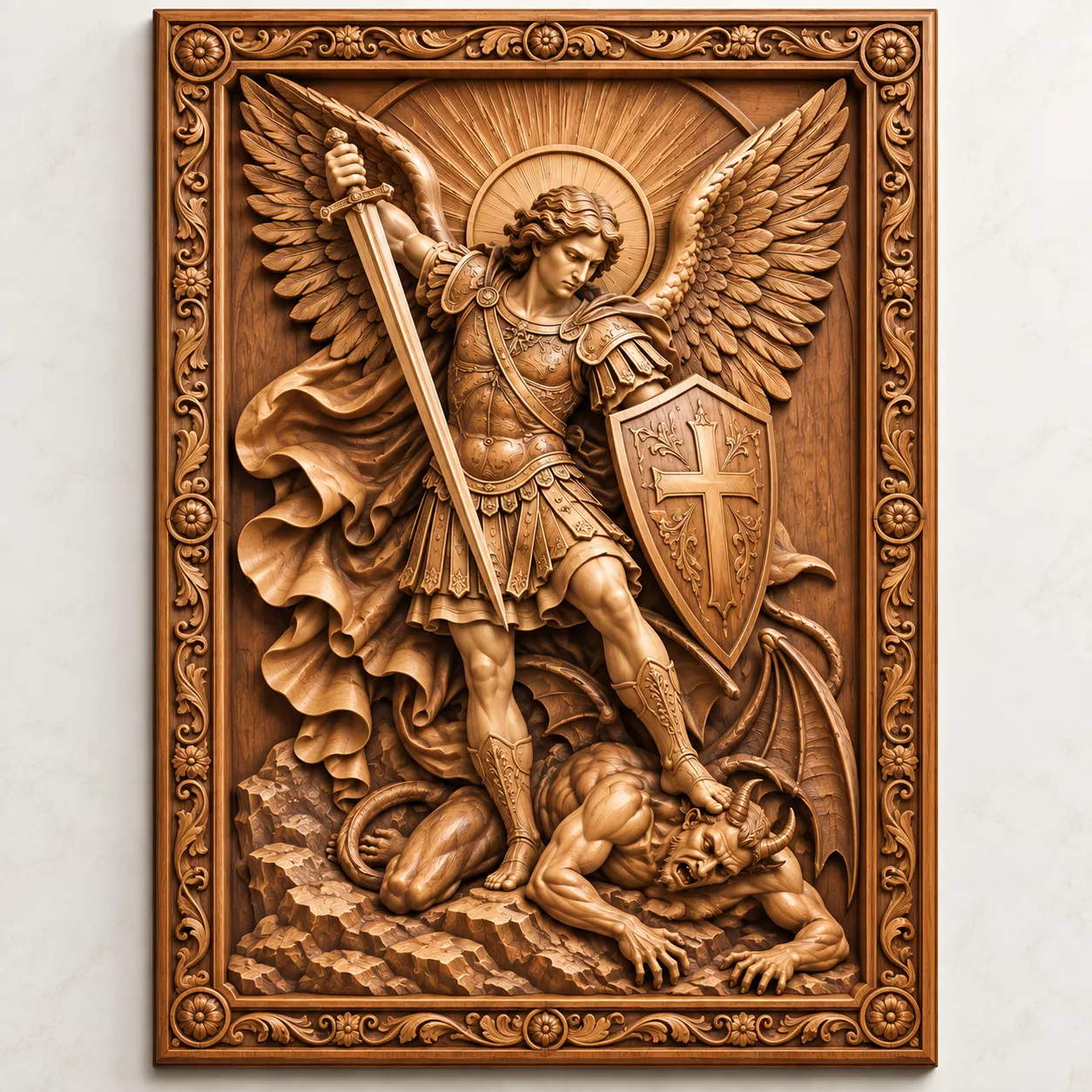 Archangel Michael Relief STL Religious CNC Wood Carving Design 3D print model