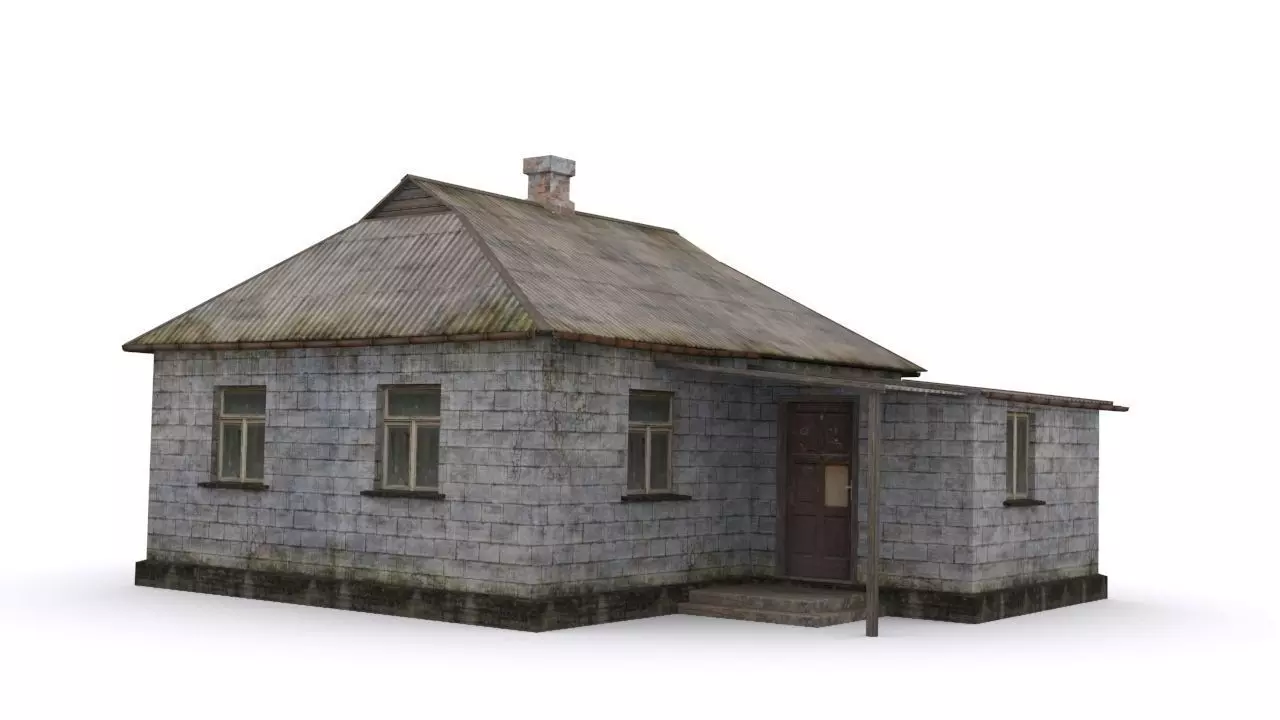 Old brick house Low-poly 3D model_0