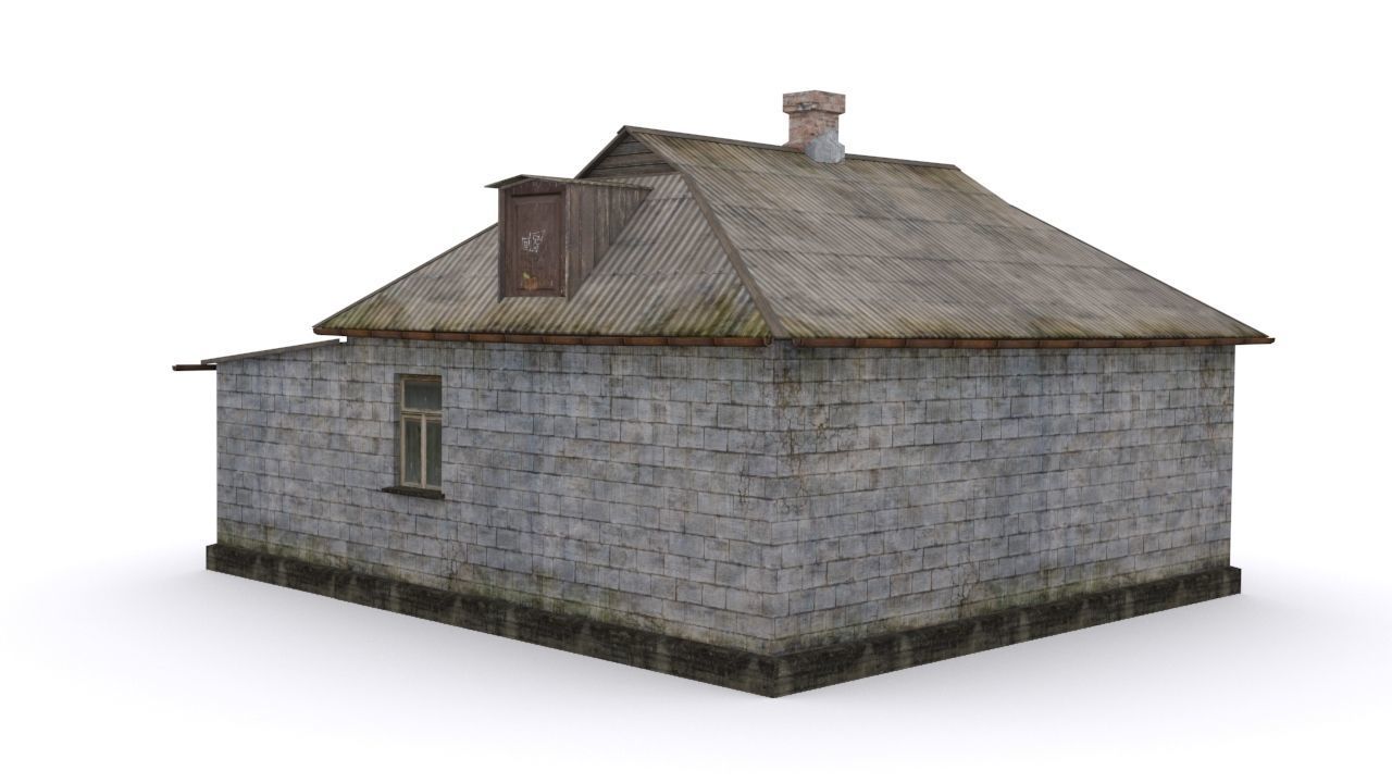 Old brick house Low-poly 3D model_3
