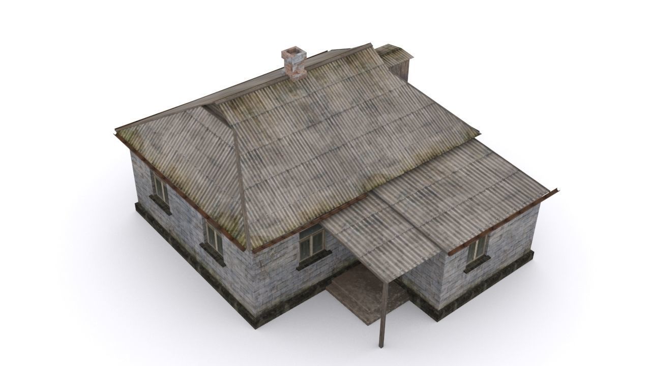 Old brick house Low-poly 3D model_5