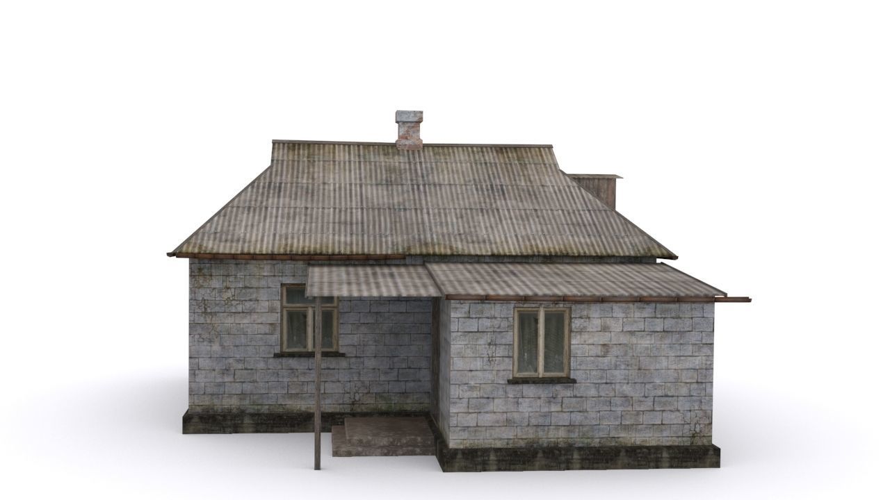 Old brick house Low-poly 3D model_1
