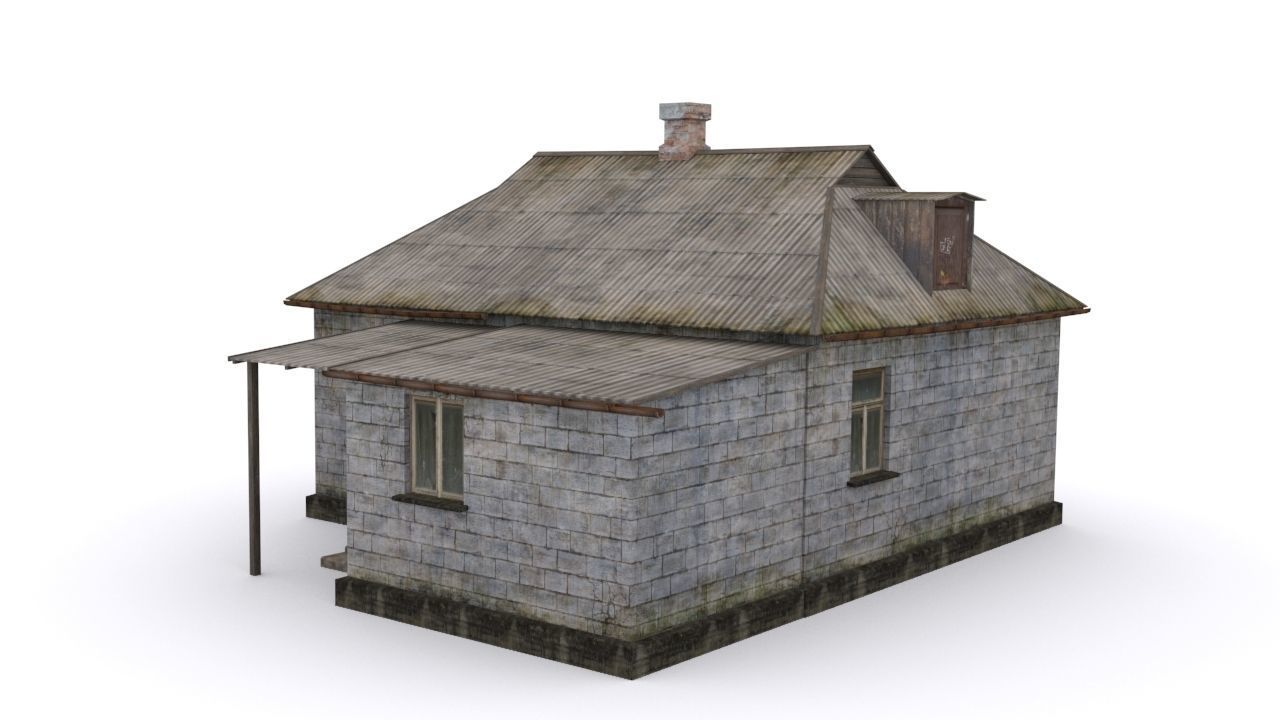 Old brick house Low-poly 3D model_2