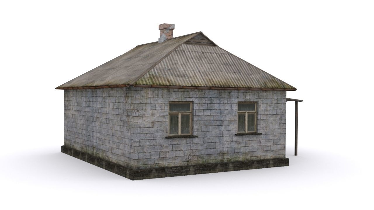 Old brick house Low-poly 3D model_4
