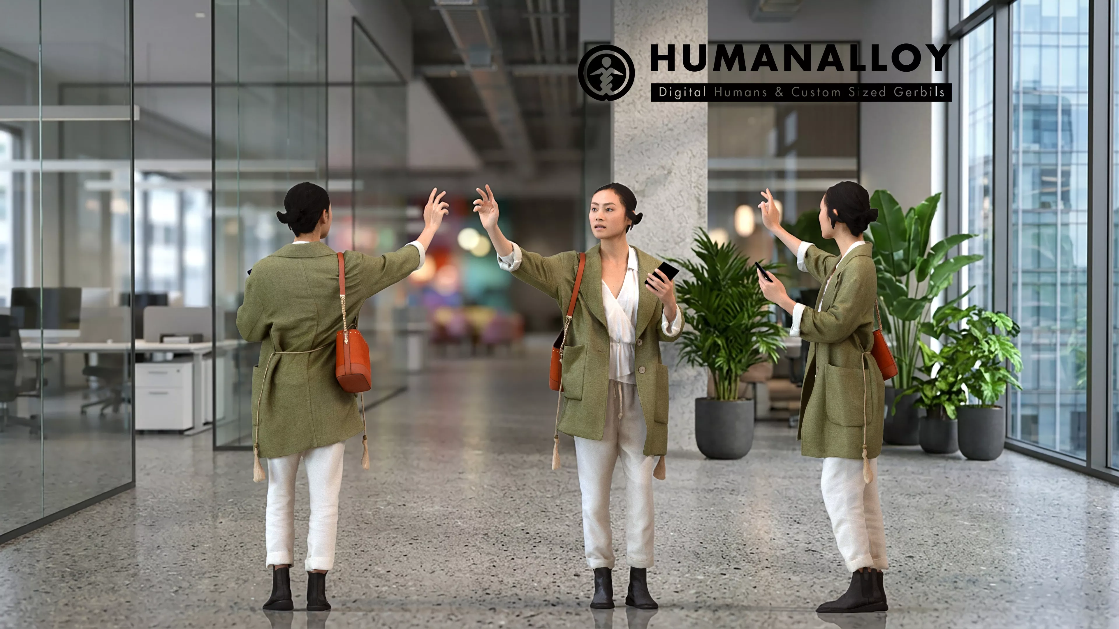 Adult Asian woman calling with smartphone in autumn or spring 3D model