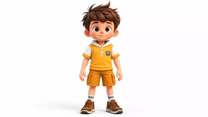 Stylized Boy 3D Character Animated Cartoon Kid and Game Ready 