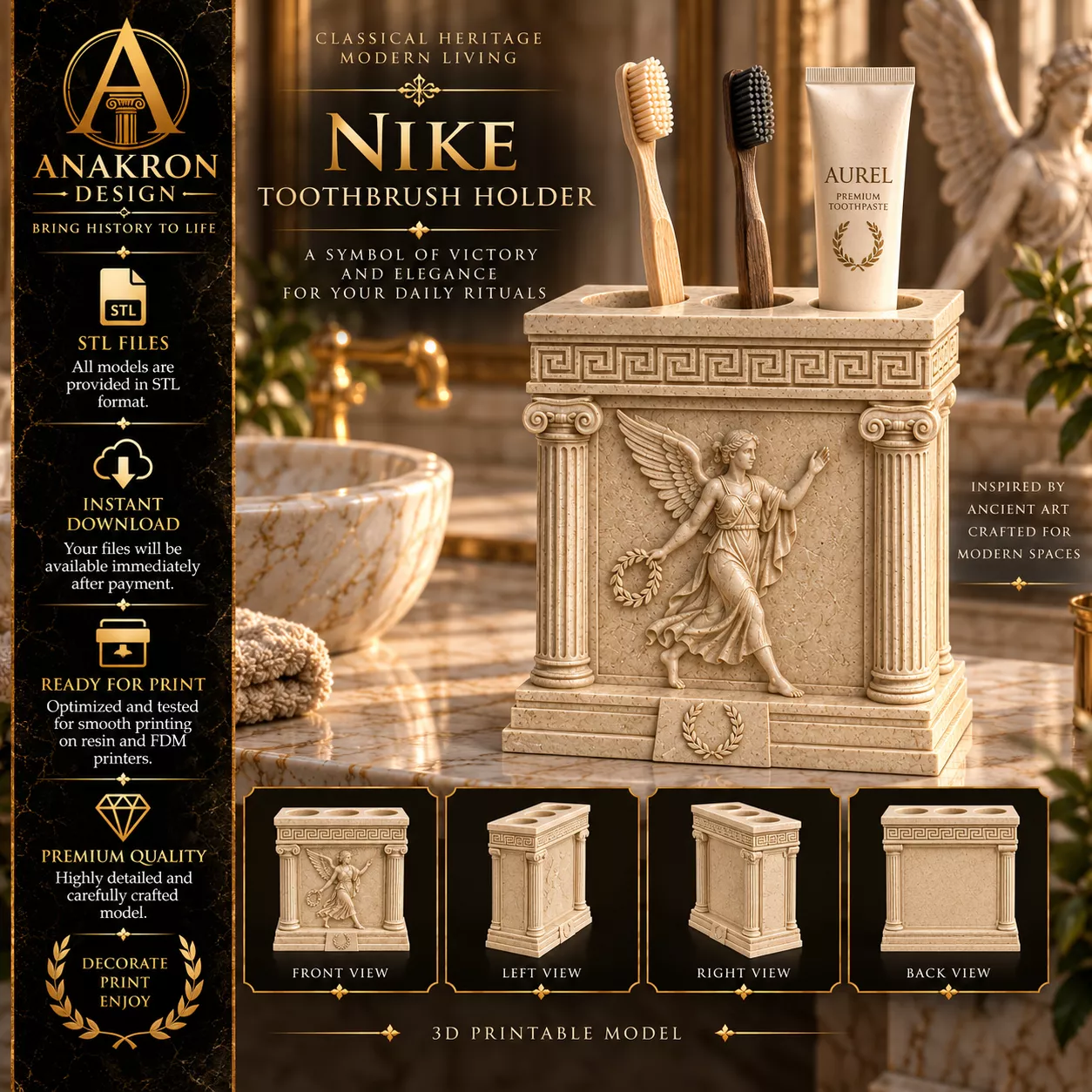 Greek Goddess Nike Toothbrush Holder Winged Victory Bath Decor 3D print model