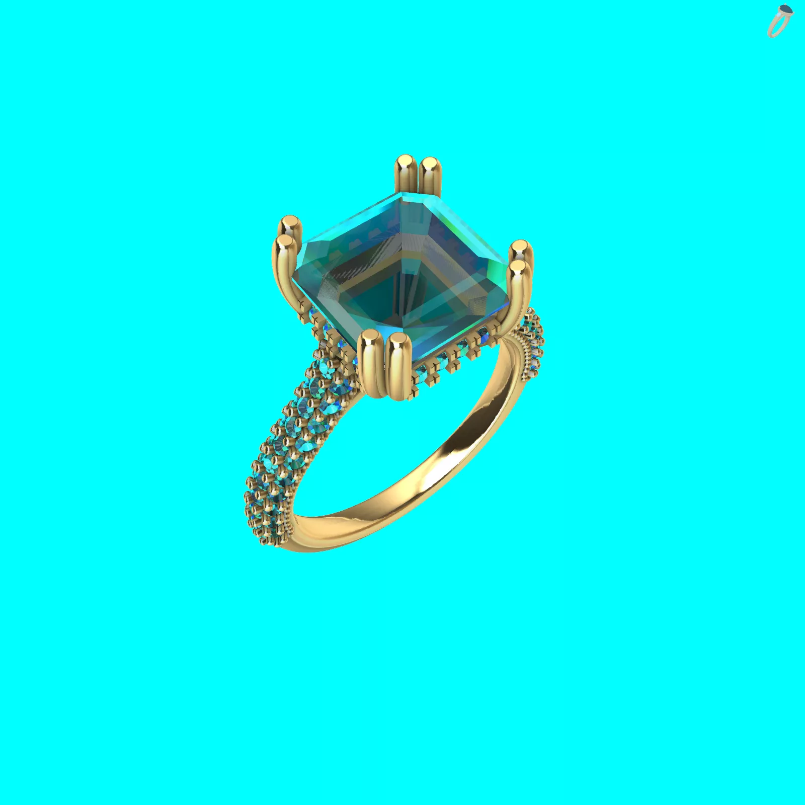 Buy Emerald Square Diamond Pave Ring CAD Jewelry 3D print model
