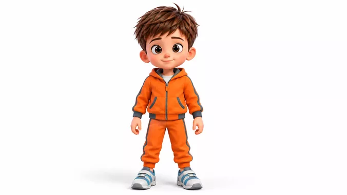 Stylized Boy 3D Character Orange Tracksuit Rigged Animated