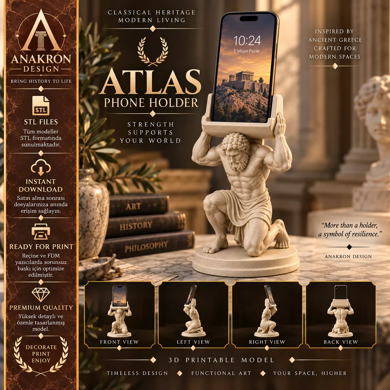 Atlas Phone Holder STL Greek Titan Phone Stand 3D print model
