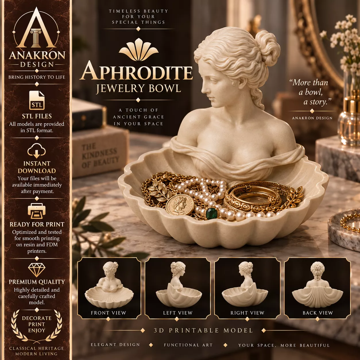 Aphrodite Jewelry Tray STL Greek Goddess Key Bowl 3D print model