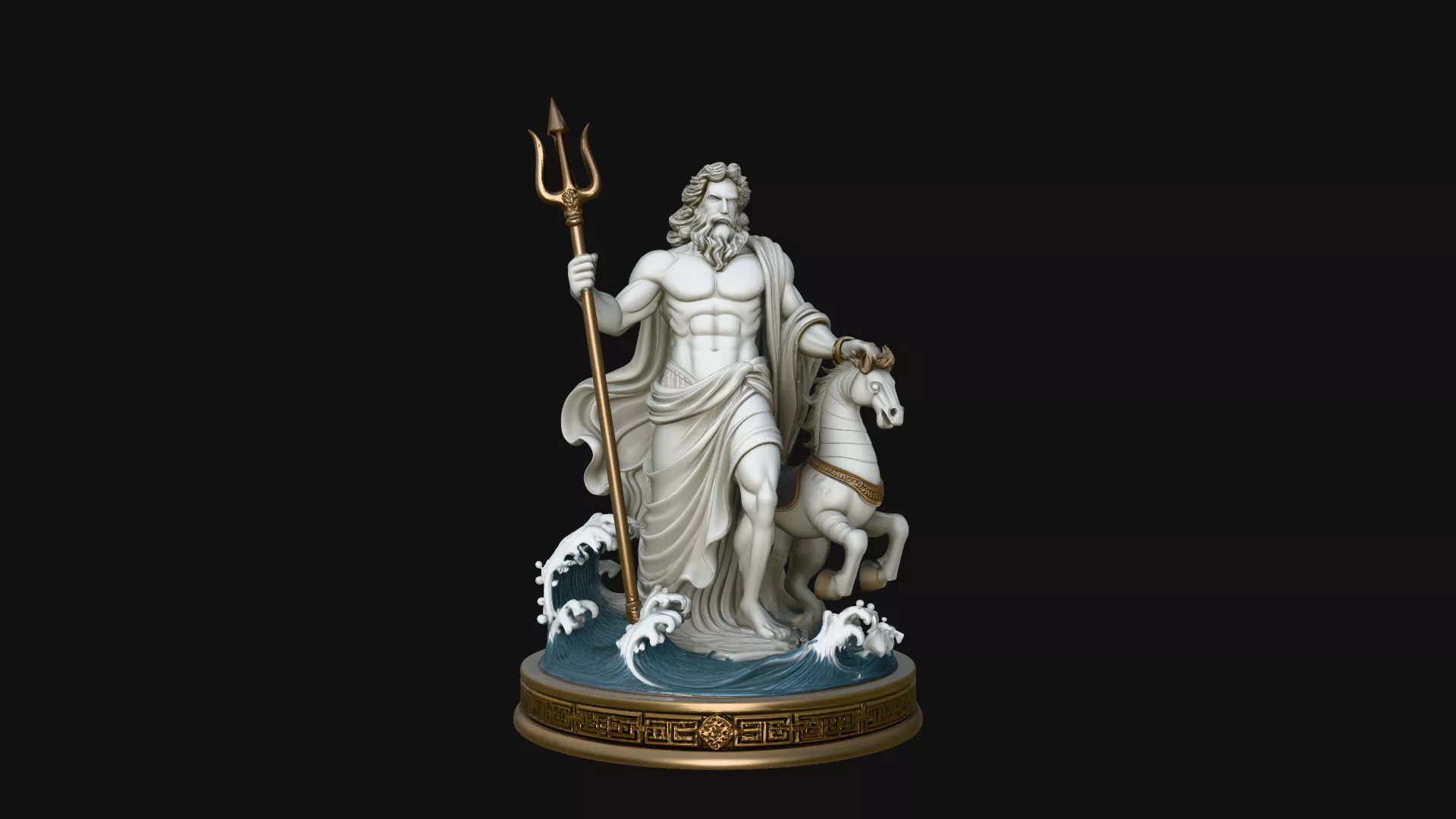 Poseidon on Sea Horse Statue Design 1 - 3D Print Model 3D print model
