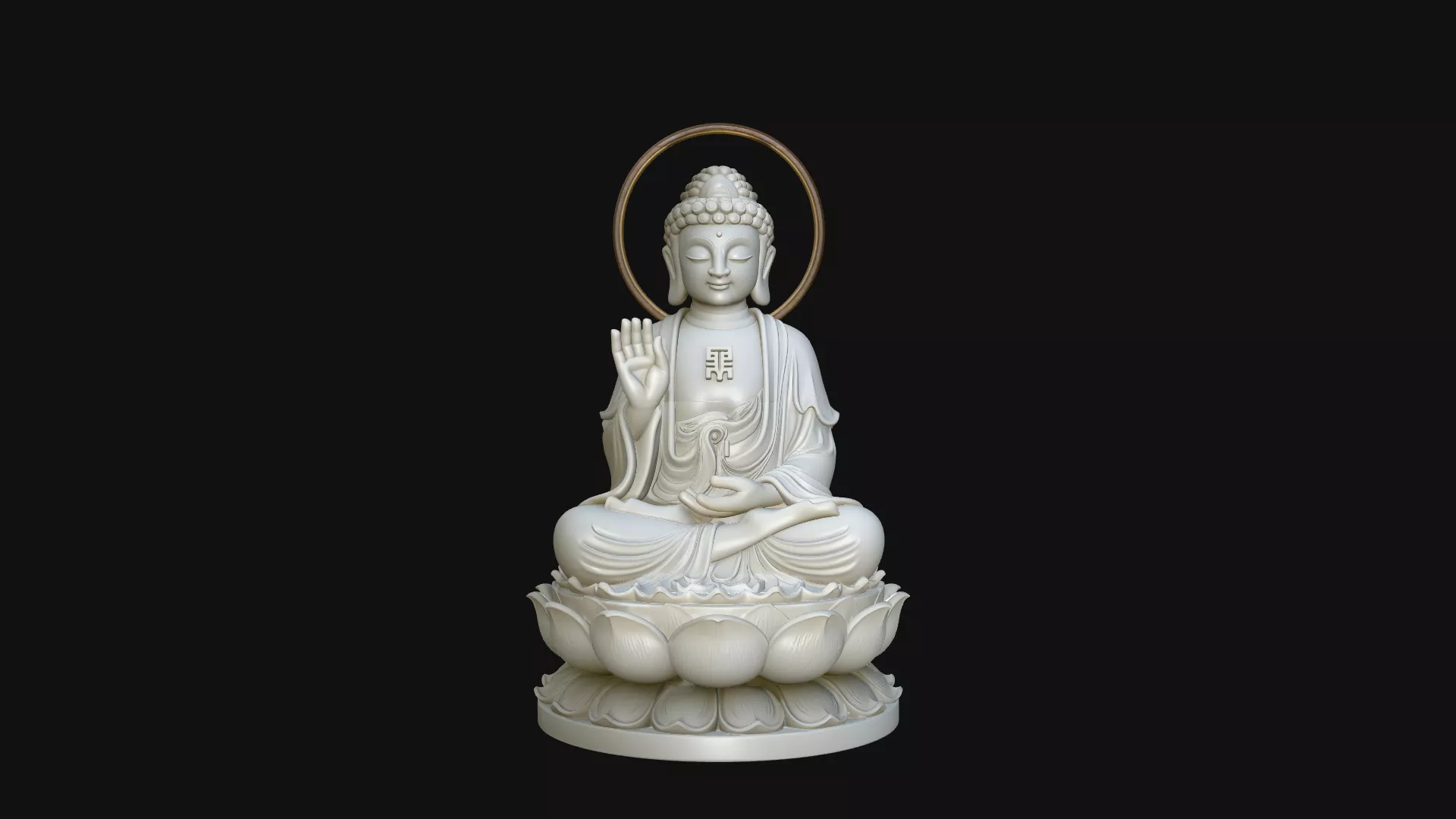 Haloed Buddha on Lotus Statue Design 5 - 3D Print Model 3D print model