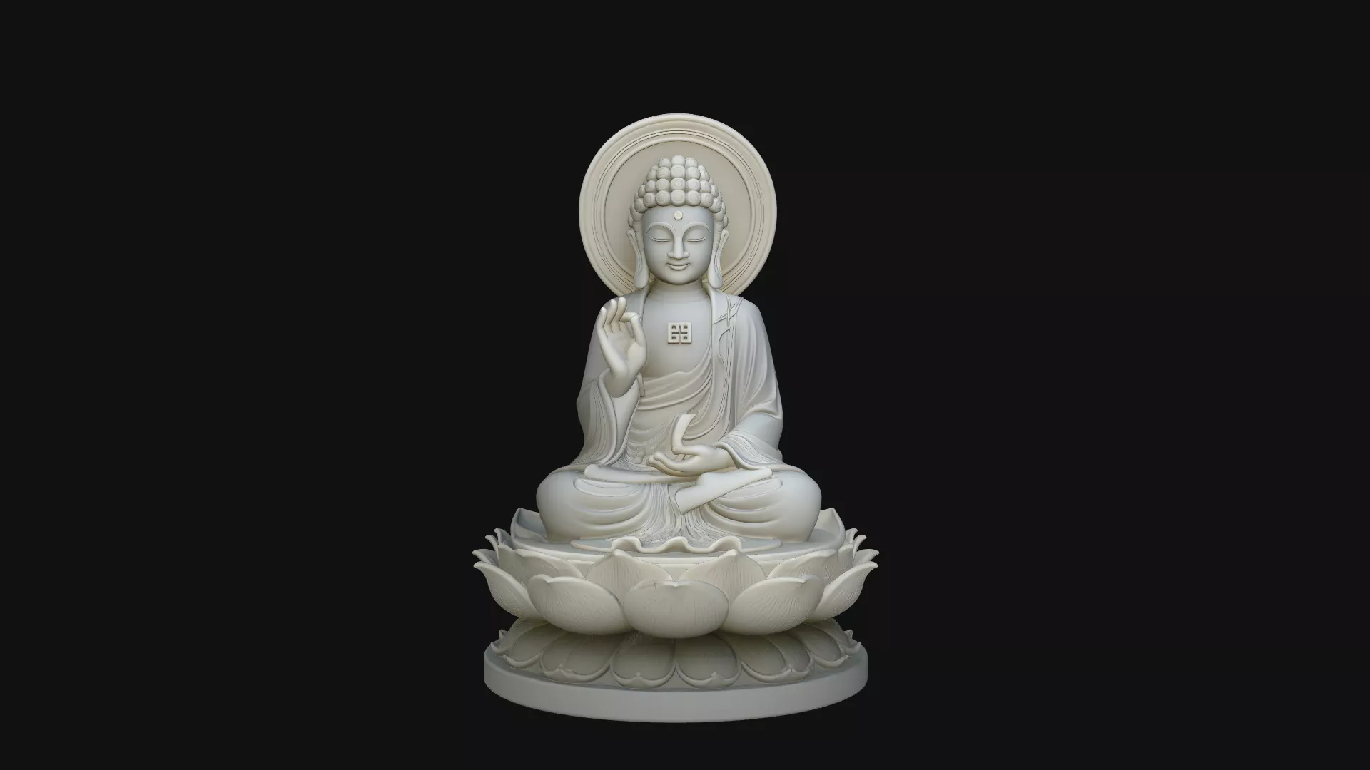 Haloed Buddha on Lotus Statue Design 6 - 3D Print Model 3D print model