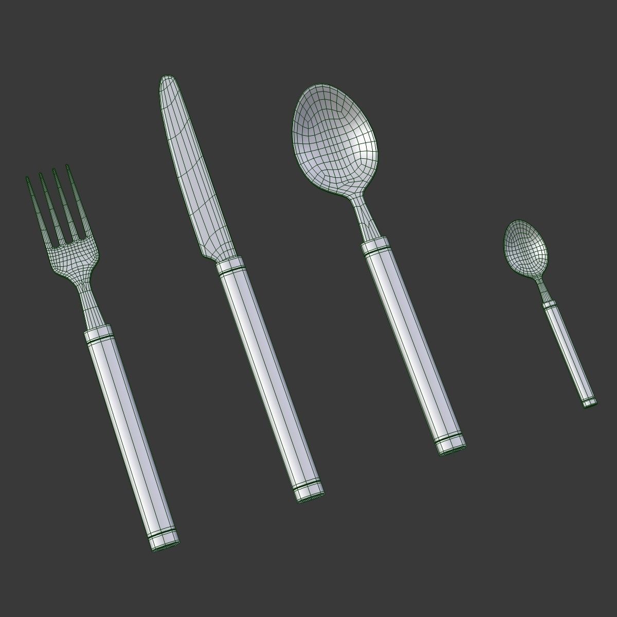 Cutlery set collection of silverware and forks 3D model_9