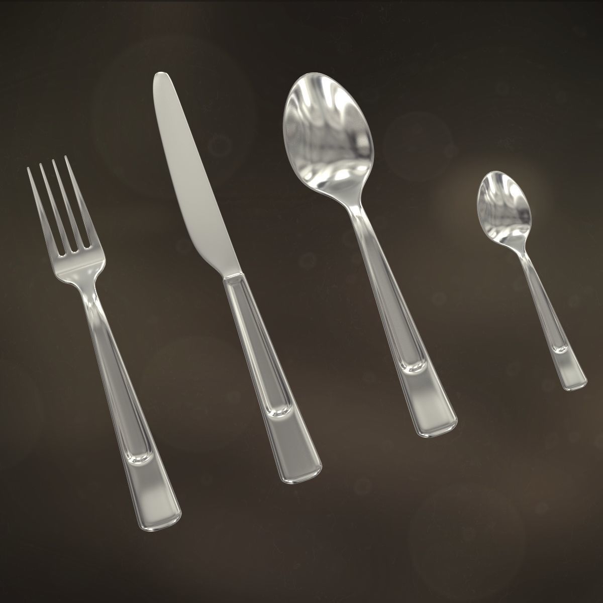 Cutlery set collection of silverware and forks 3D model_4