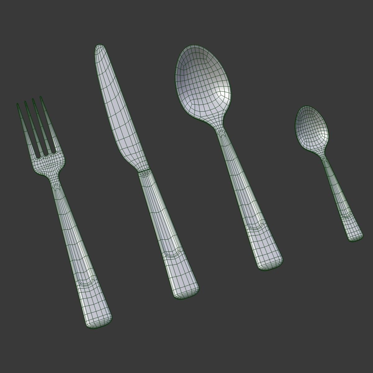 Cutlery set collection of silverware and forks 3D model_7