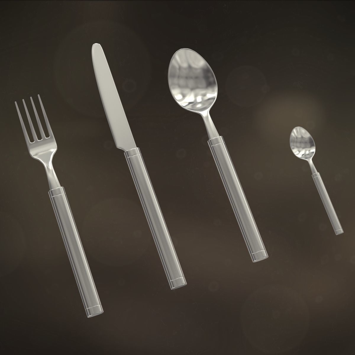 Cutlery set collection of silverware and forks 3D model_3