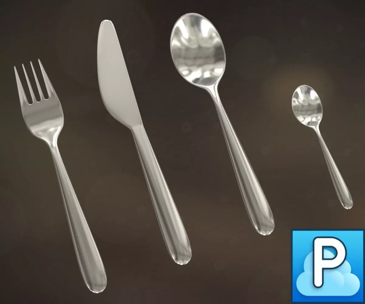 Cutlery set collection of silverware and forks 3D model_0