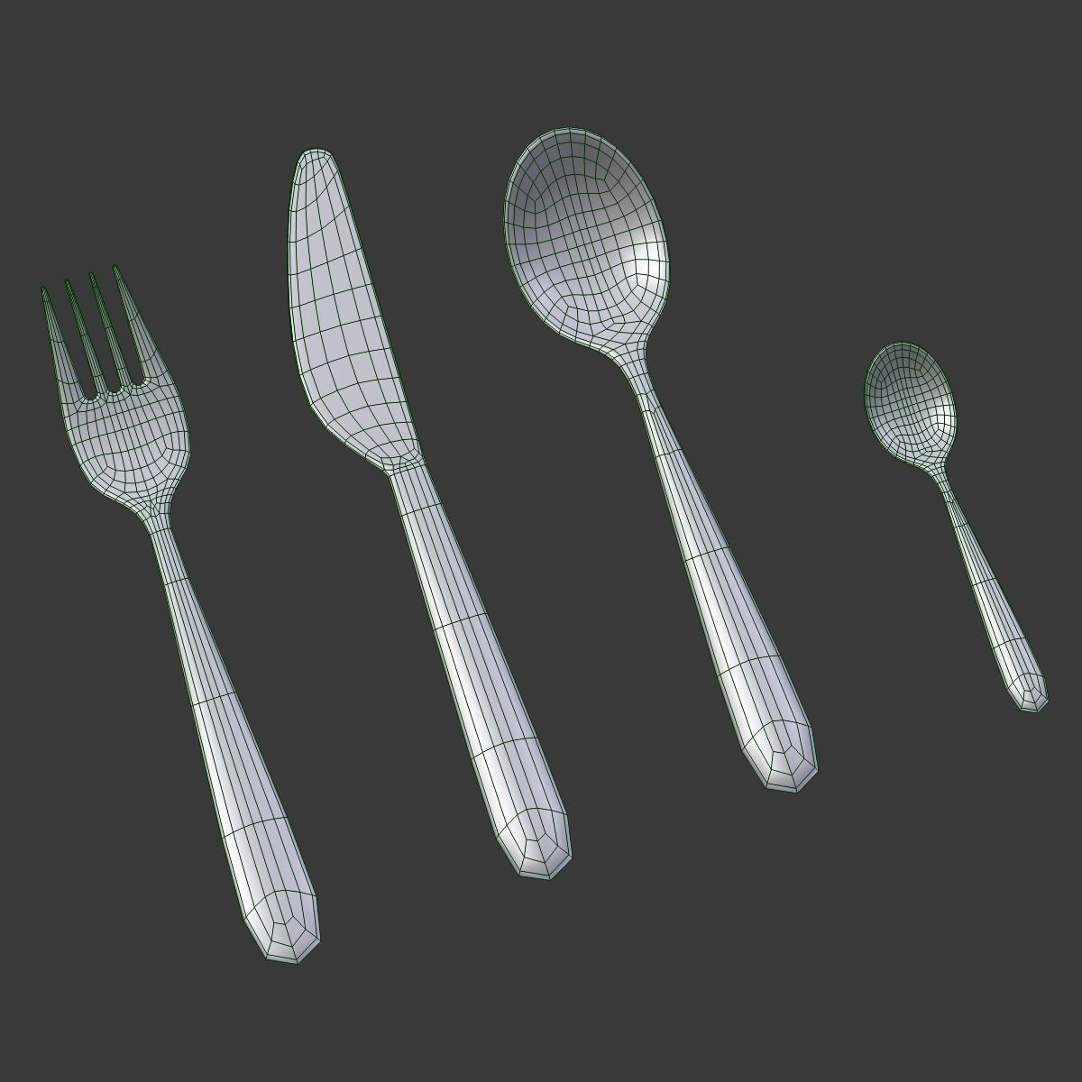 Cutlery set collection of silverware and forks 3D model_12