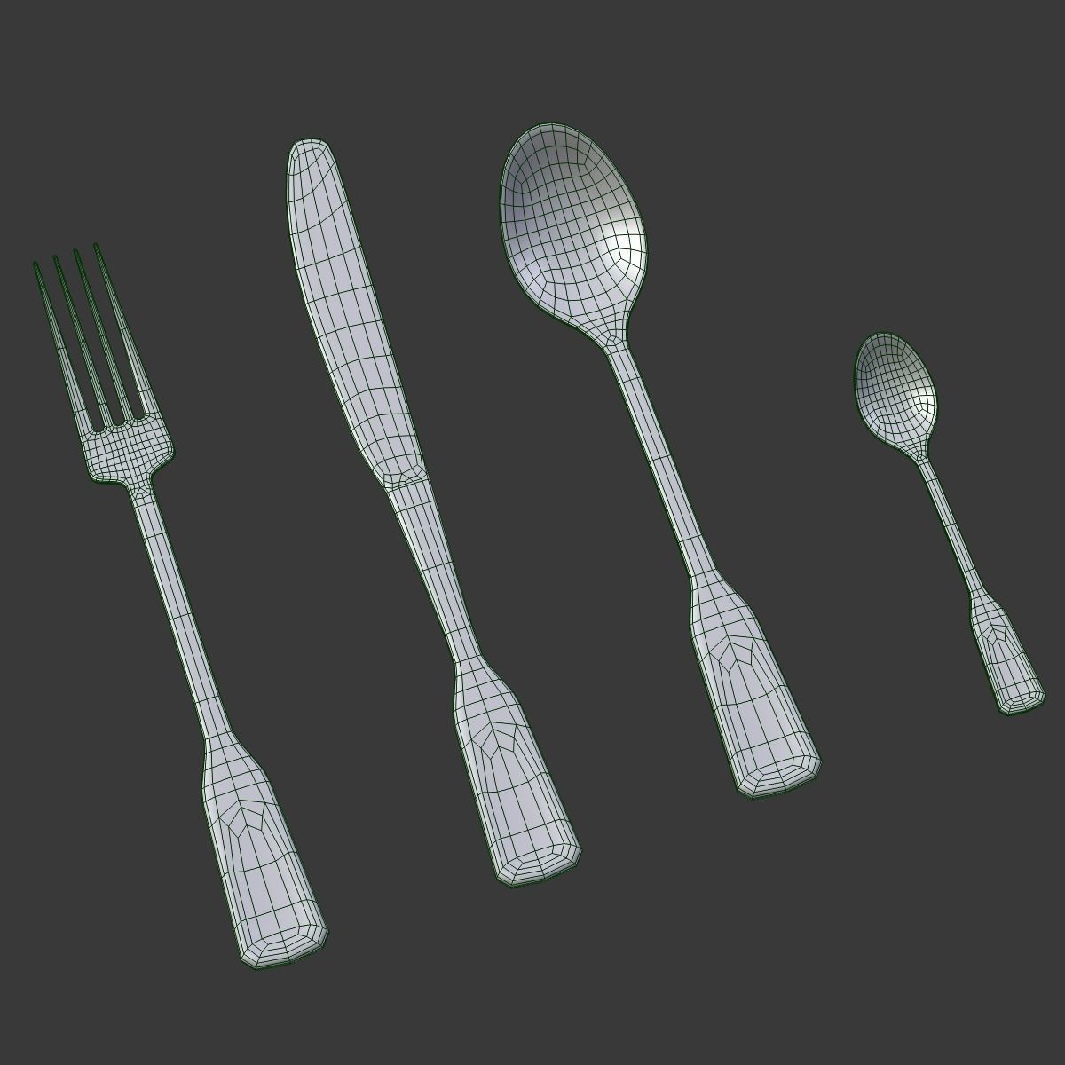 Cutlery set collection of silverware and forks 3D model_8