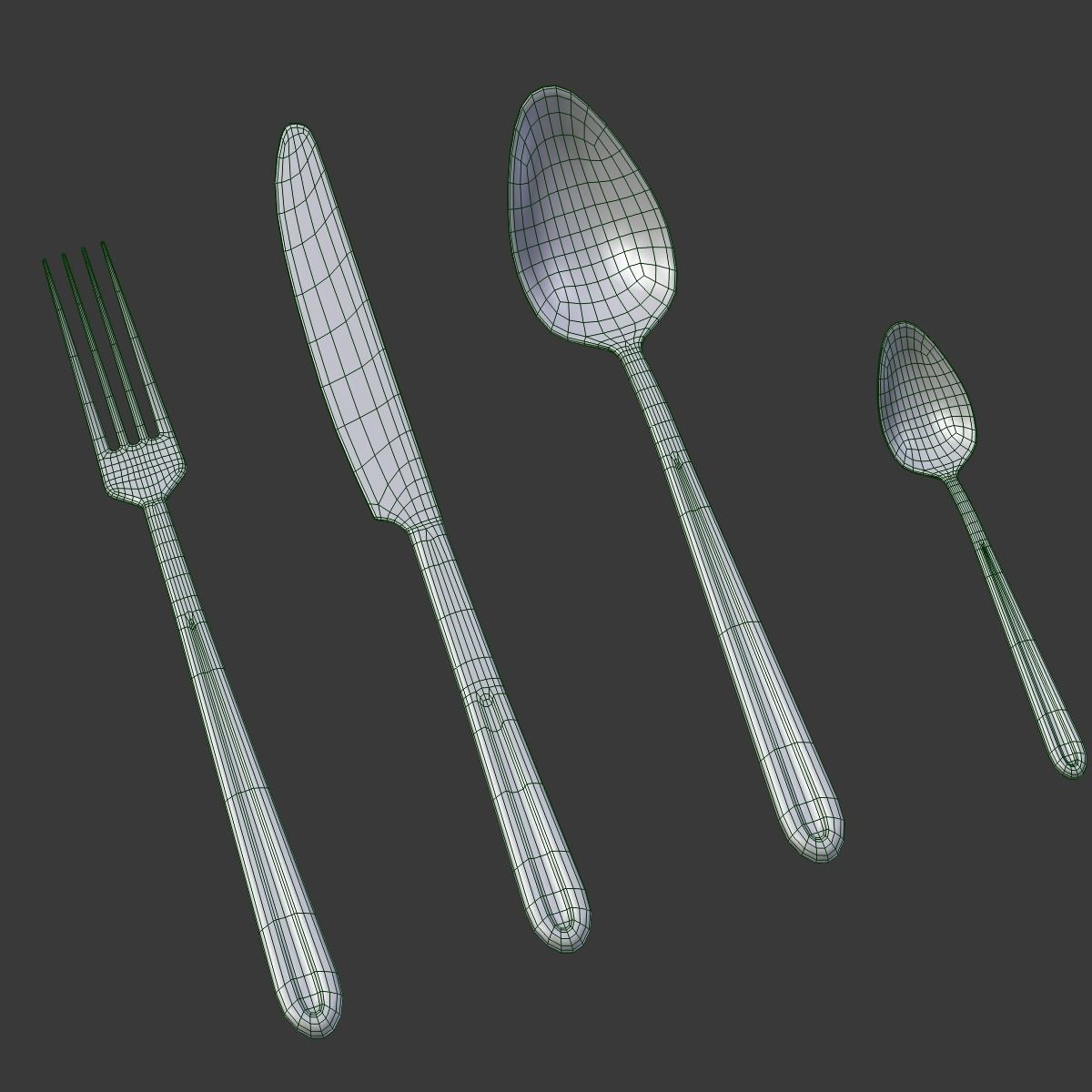 Cutlery set collection of silverware and forks 3D model_10