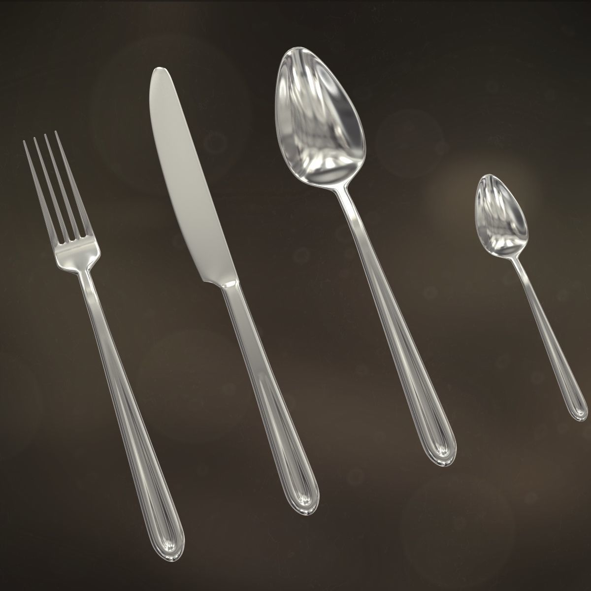 Cutlery set collection of silverware and forks 3D model_6
