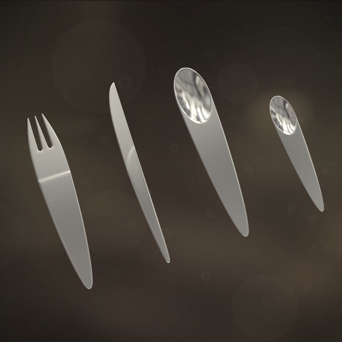Cutlery set collection of silverware and forks 3D model_5