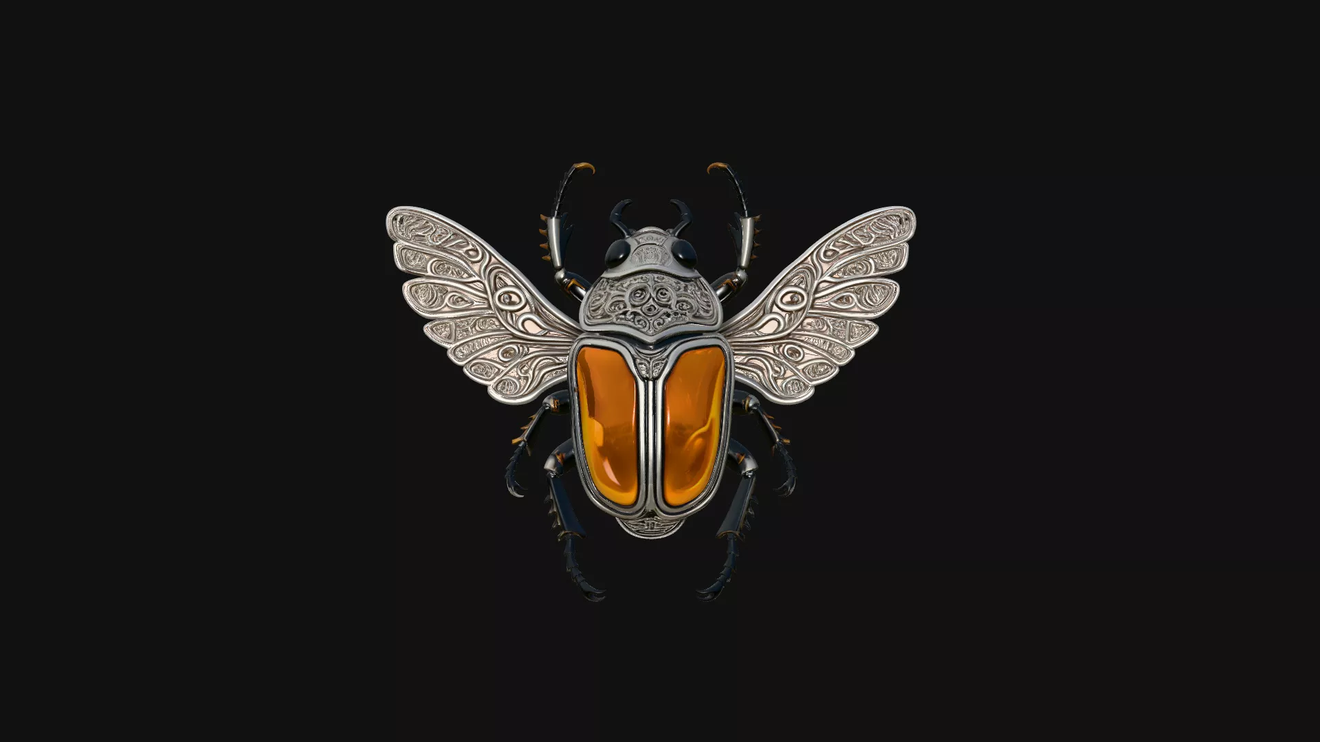 Filigree Winged Beetle Statue Design 2 - 3D Print Model 3D print model