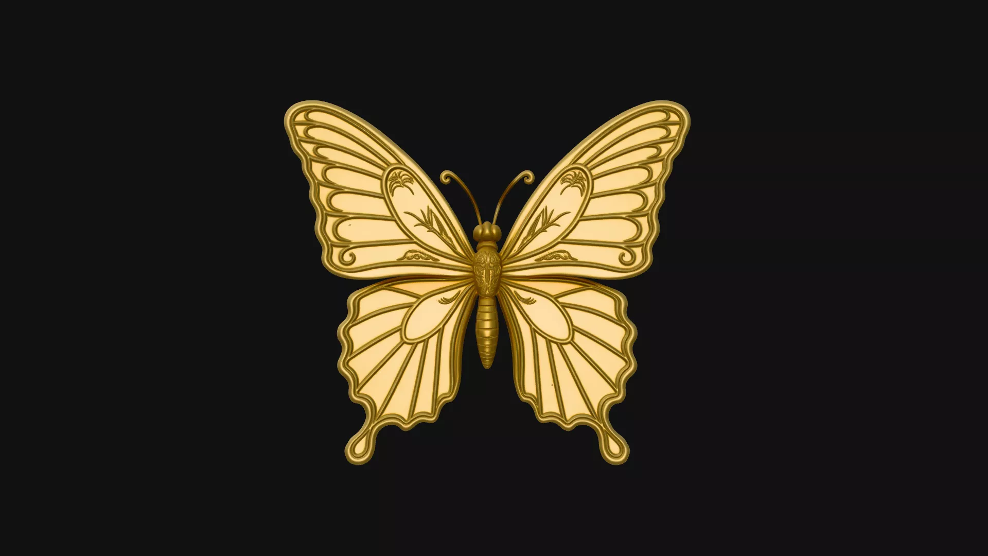 Ornate Golden Butterfly Statue Design 2 - 3D Print Model 3D print model
