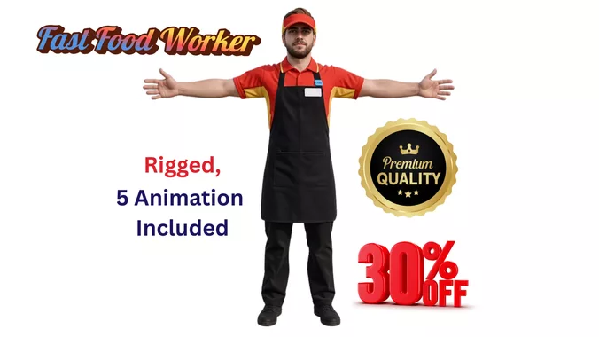 Rigged Male Fast Food Chef Barista 5 Animations PBR Model
