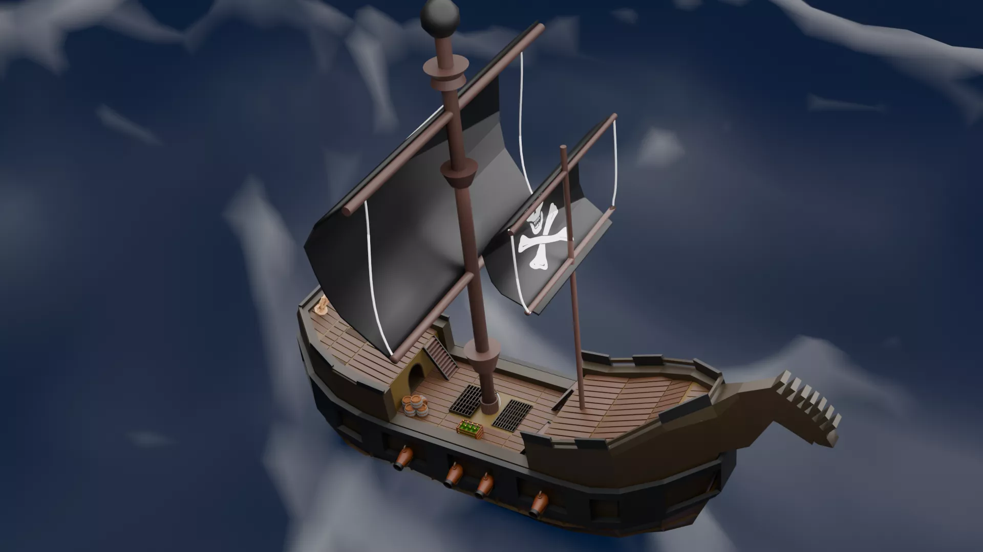 Pirate Ship Wooden Galleon Sailing Vessel Adventure Ship Low-poly 3D model