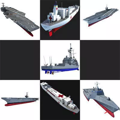 Set of 7 US Navy Ships 3D model