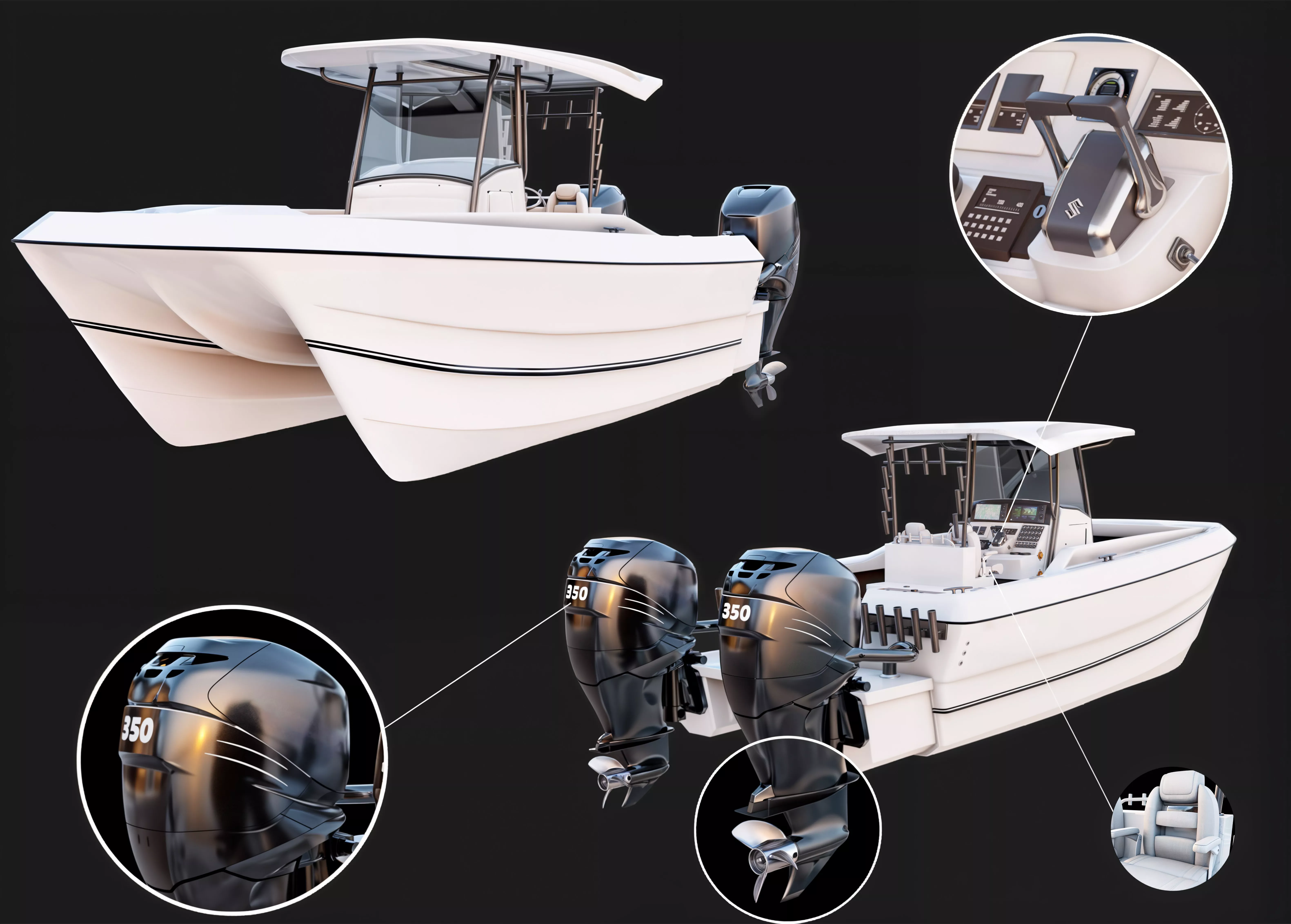Catamaran Center Console Boat Low-poly 3D model