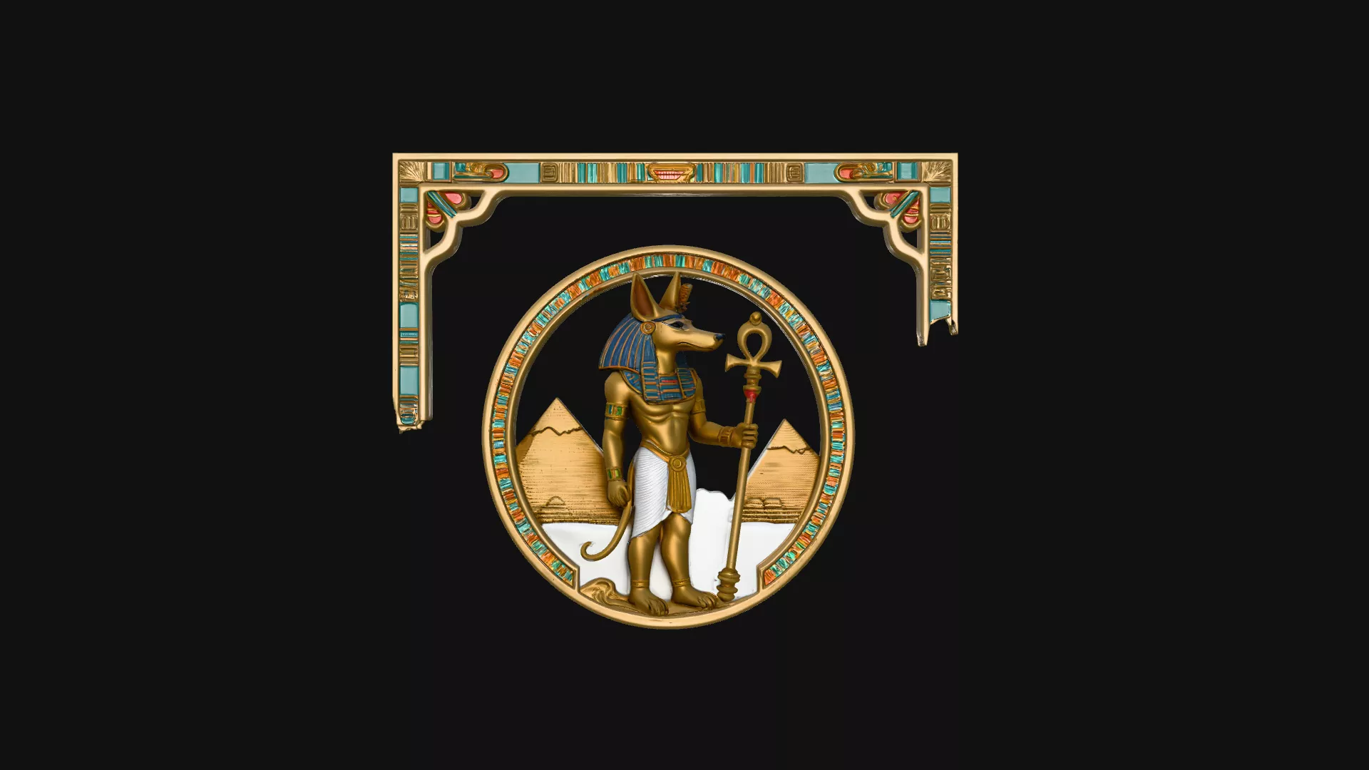 Anubis Temple Relief Plaque Design 2 - 3D Print Model 3D print model