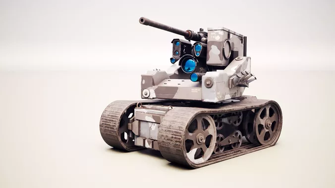 Sci-Fi Military Combat Drone - Rigged PBR Tank Robot Grey Camo