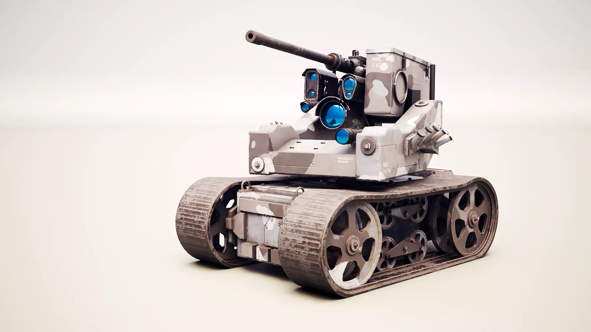 Sci-Fi Military Combat Drone - Rigged PBR Tank Robot Grey Camo Low-poly 3D model