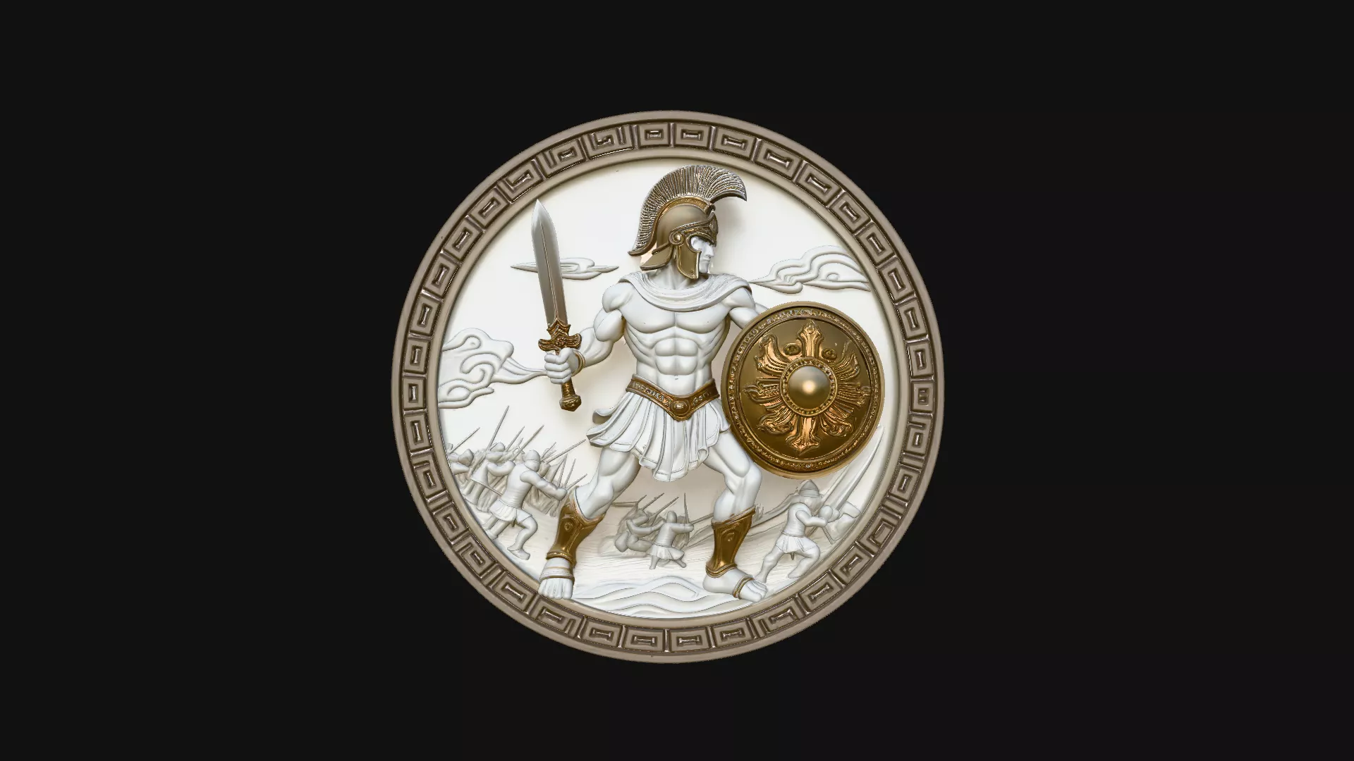 Greek Hoplite Relief Medallion Pendant Design 1 - 3D Print Model 3D print model