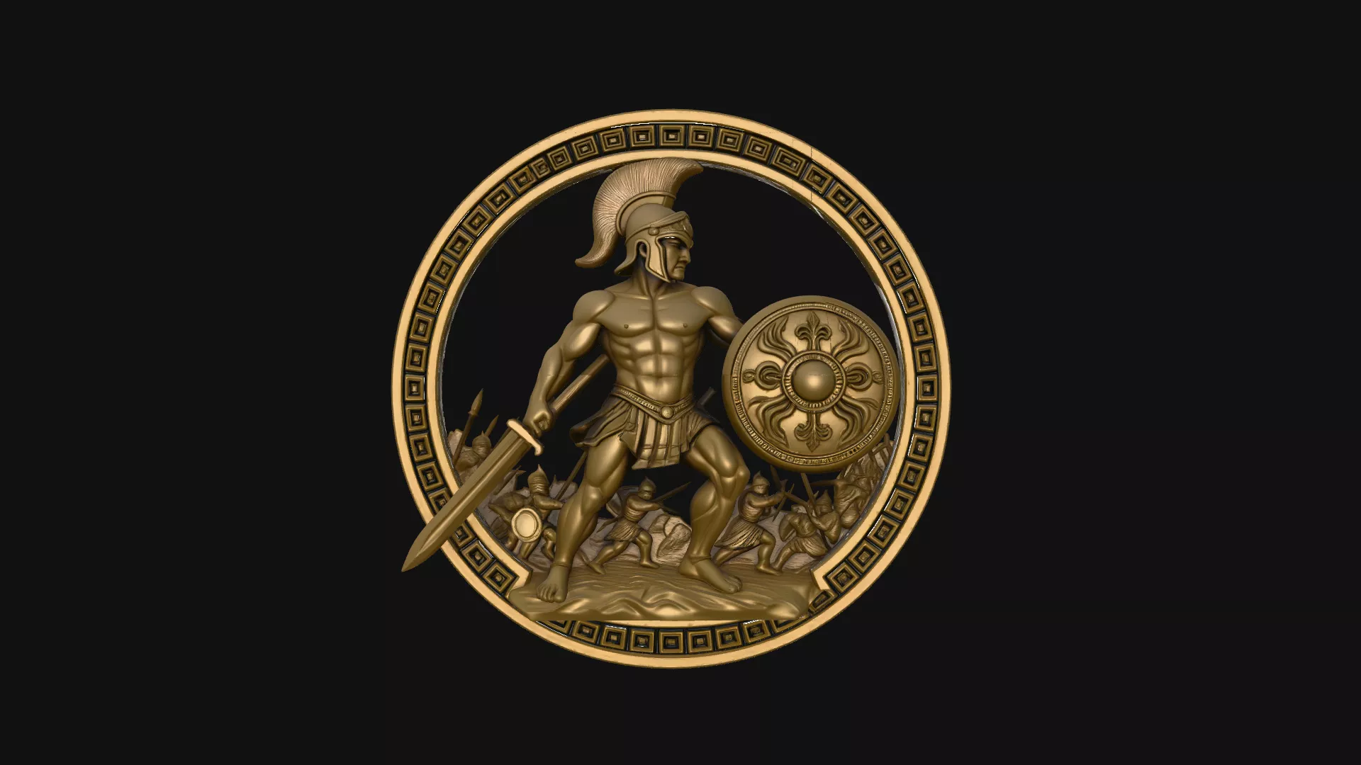 Greek Hoplite Relief Medallion Pendant Design 2 - 3D Print Model 3D print model