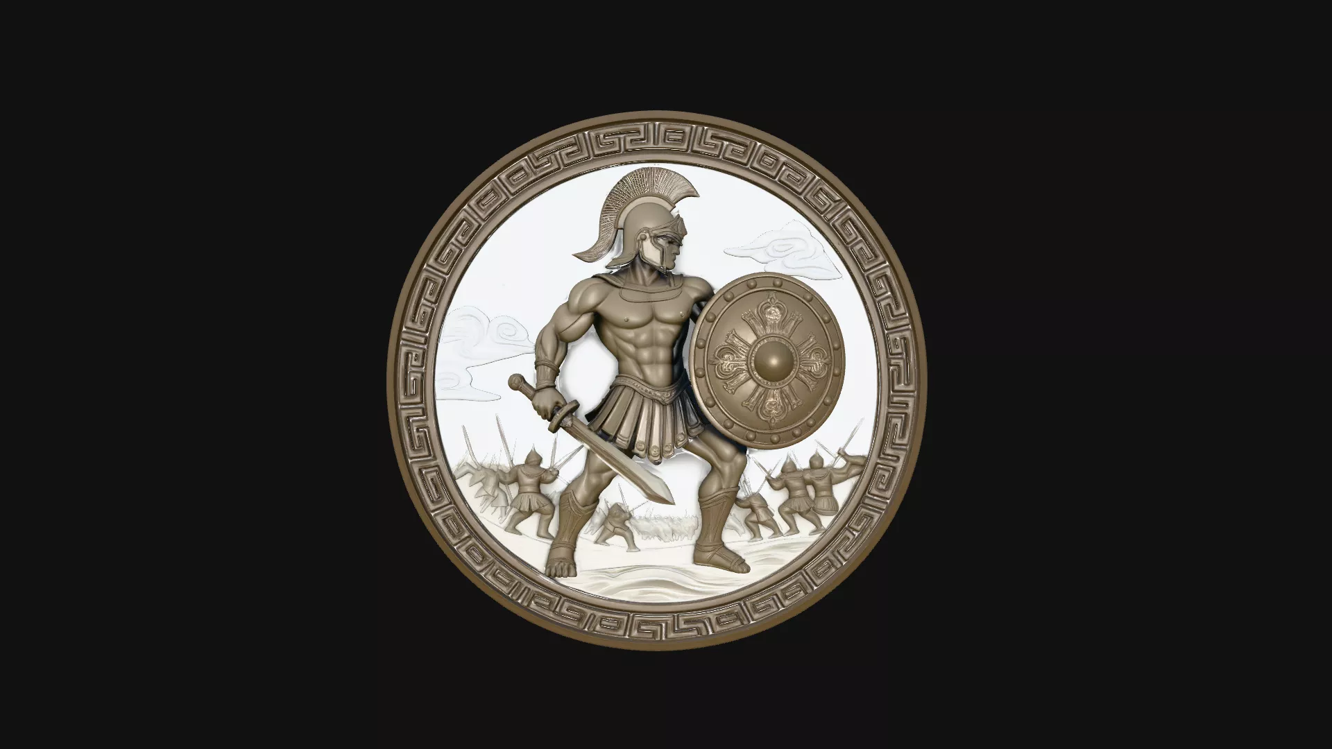 Greek Hoplite Relief Medallion Pendant Design 3 - 3D Print Model 3D print model