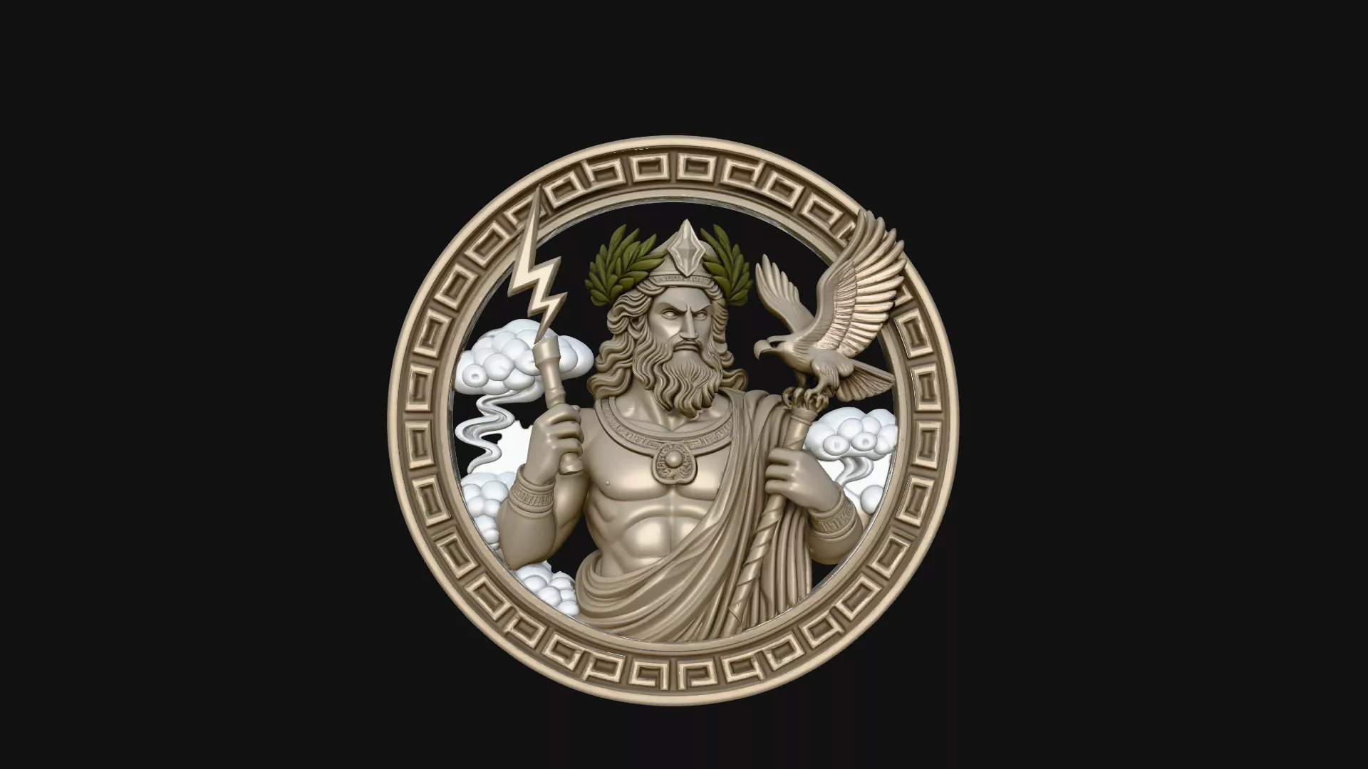 Zeus Relief Medallion Pendant Design 7 - 3D Print Model 3D print model