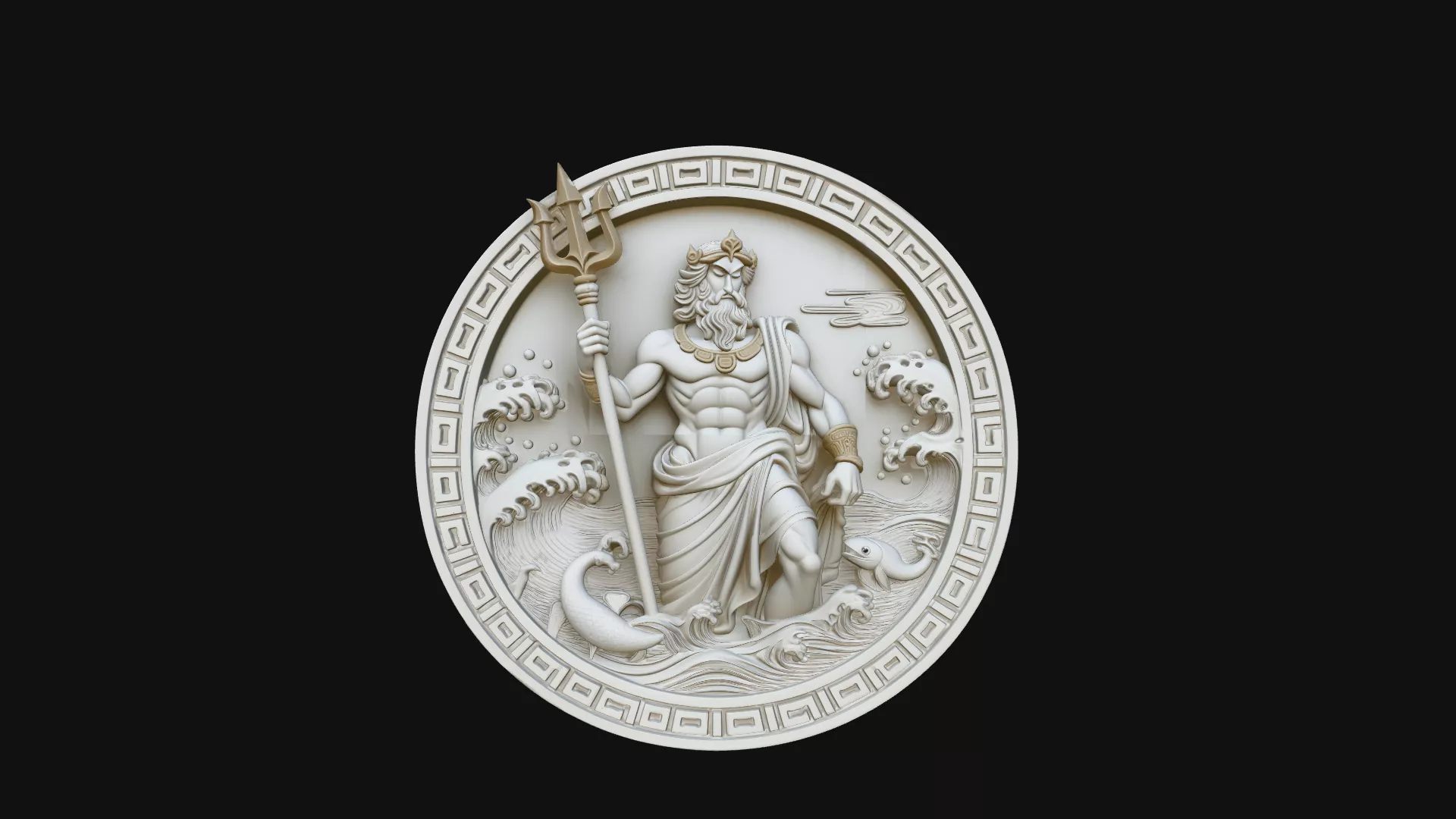 Poseidon Relief Medallion Pendant Design 5 - 3D Print Model 3D print model