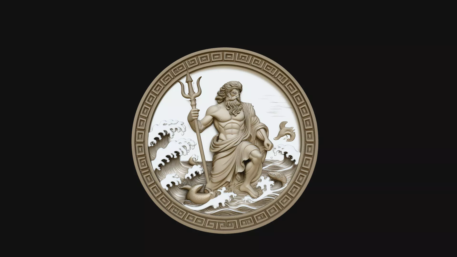 Poseidon Relief Medallion Pendant Design 6 - 3D Print Model 3D print model