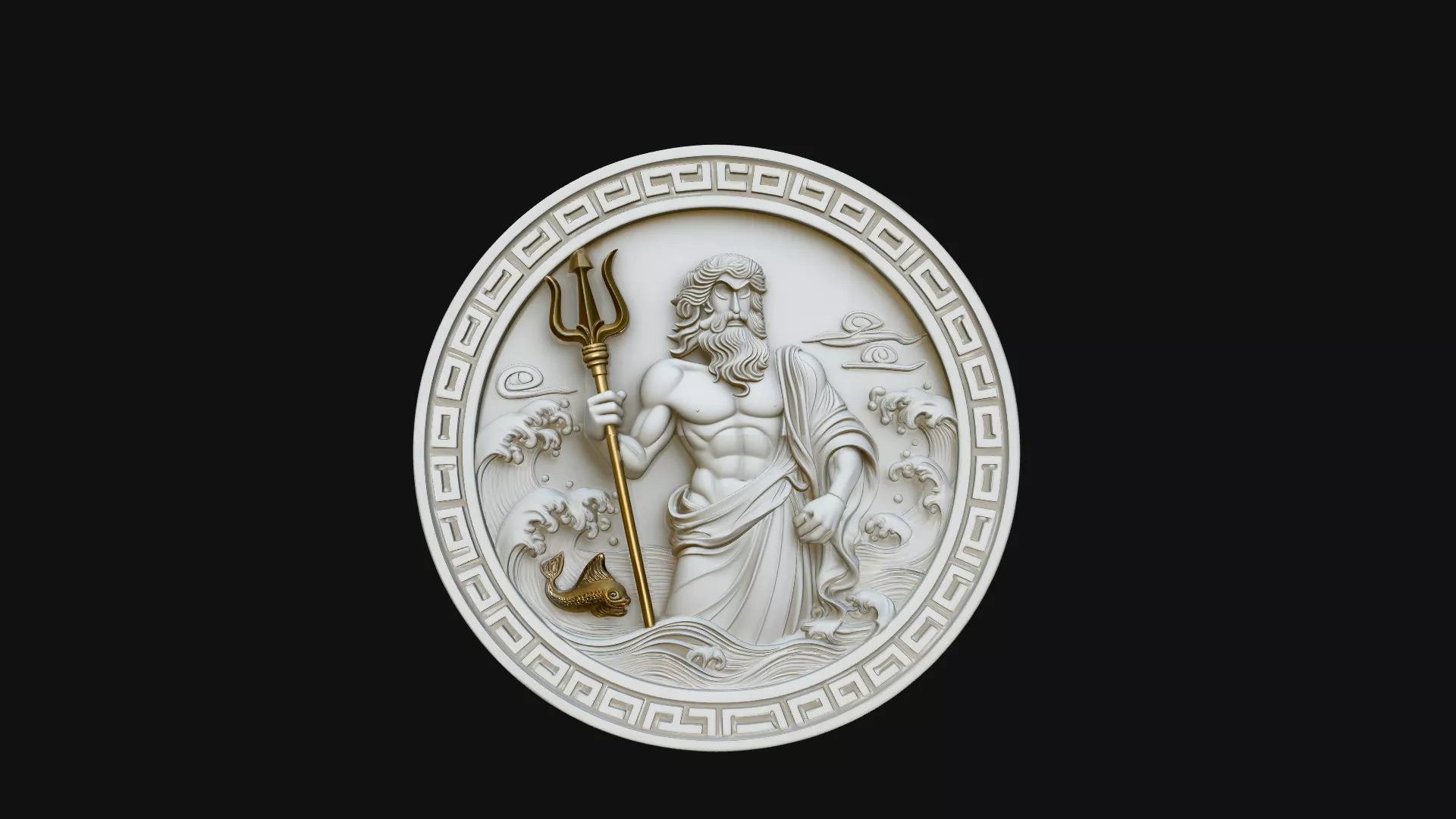 Poseidon Relief Medallion Pendant Design 8 - 3D Print Model 3D print model