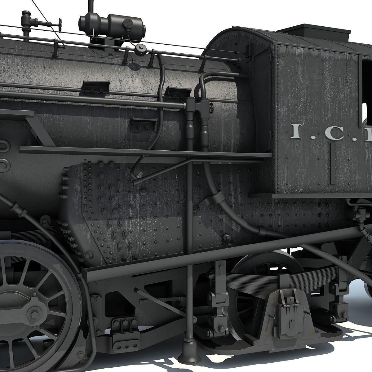 Black Steam Locomotive 3D model_12