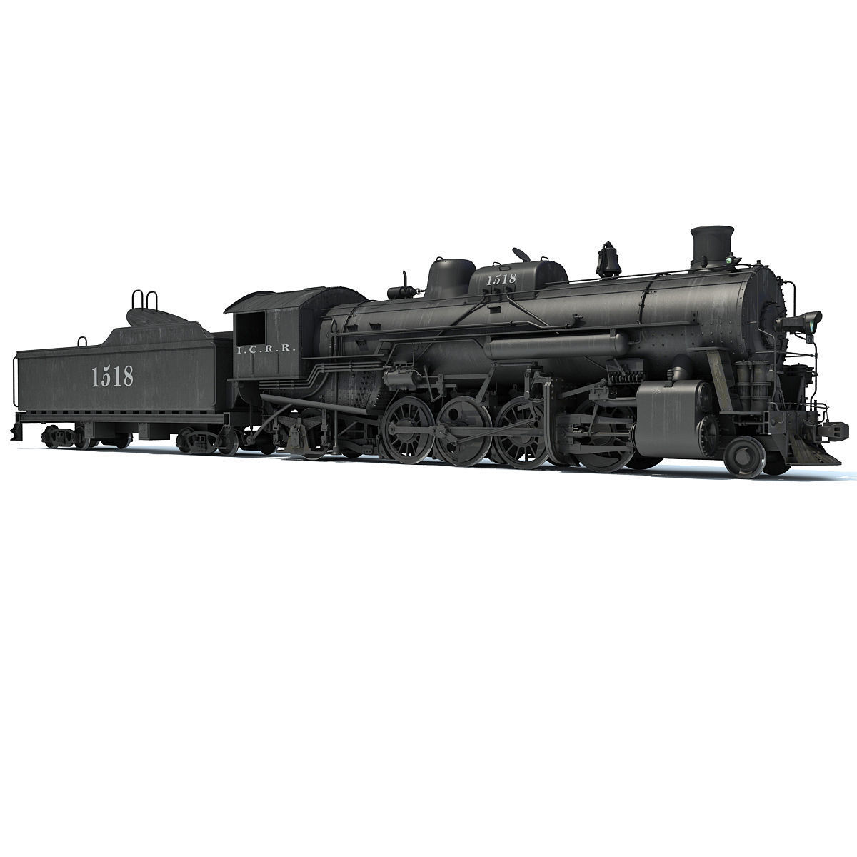 Black Steam Locomotive 3D model_8