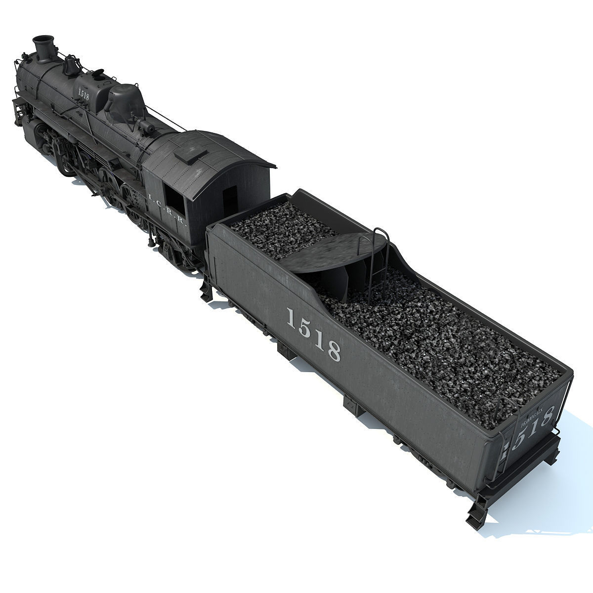 Black Steam Locomotive 3D model_9