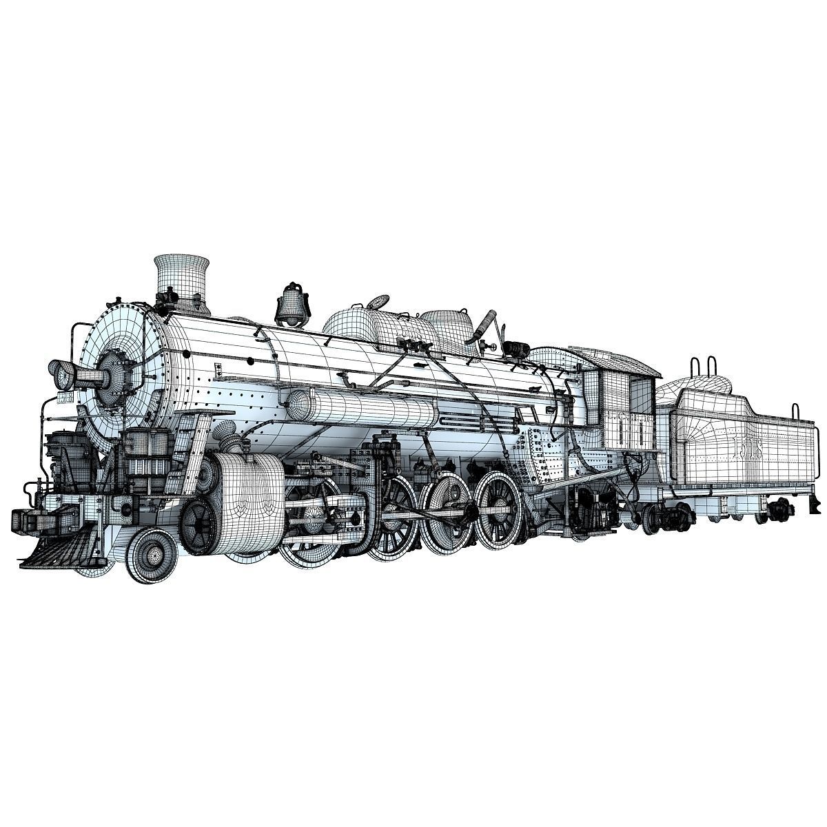 Black Steam Locomotive 3D model_19